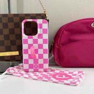 Loopy Case Pink & White Checkerboard iPhone 14 Pro Case with Loop